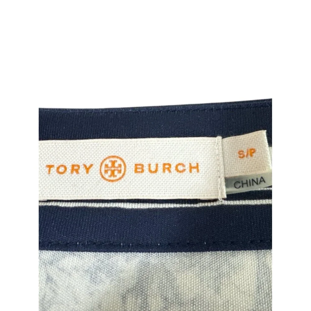 Tory Burch Silk Interlock Dress Blue Ivory Toile Print V-Neck Designer sz S/P
